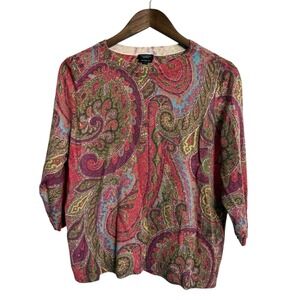 Talbots sweater women's 2XP colorful red paisley‎ soft merino wool office career